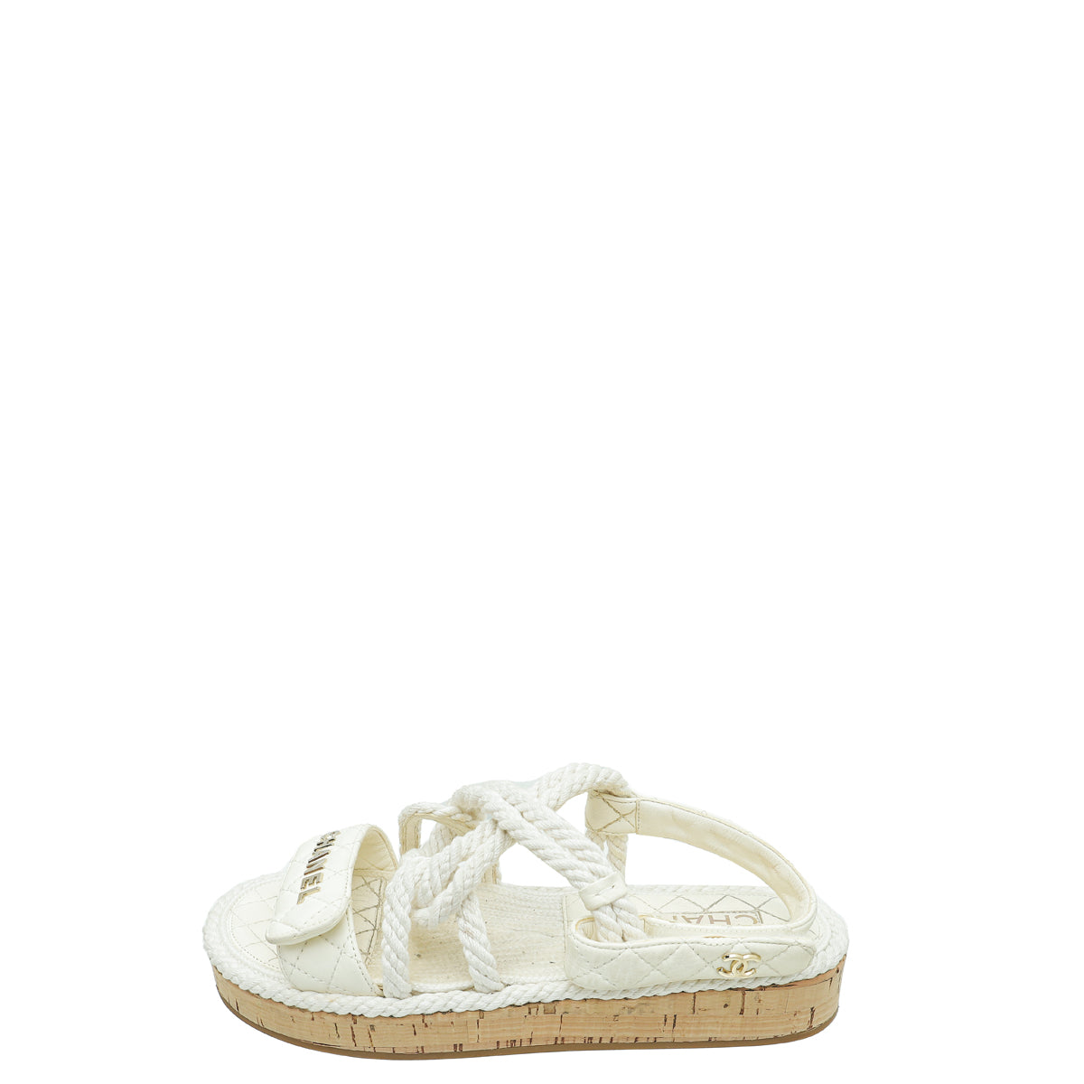 Chanel White Logo Cord Quilted Slide Sandal 38