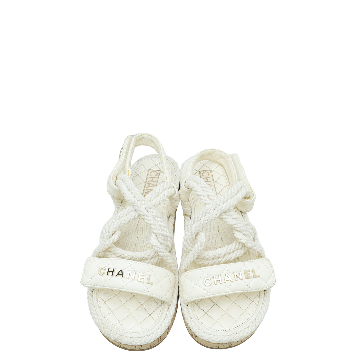 Chanel White Logo Cord Quilted Slide Sandal 38