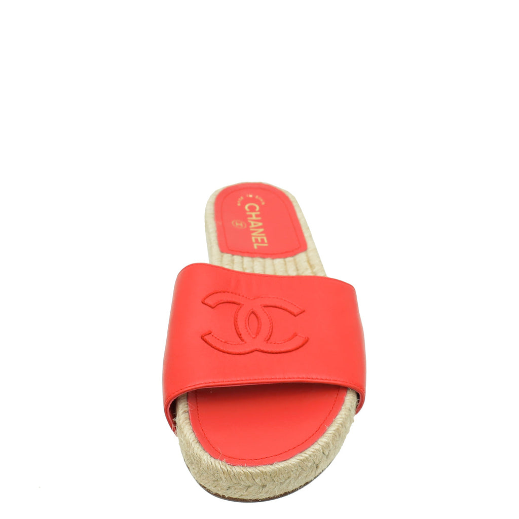Chanel Red CC Slide Espadrille Mules 38