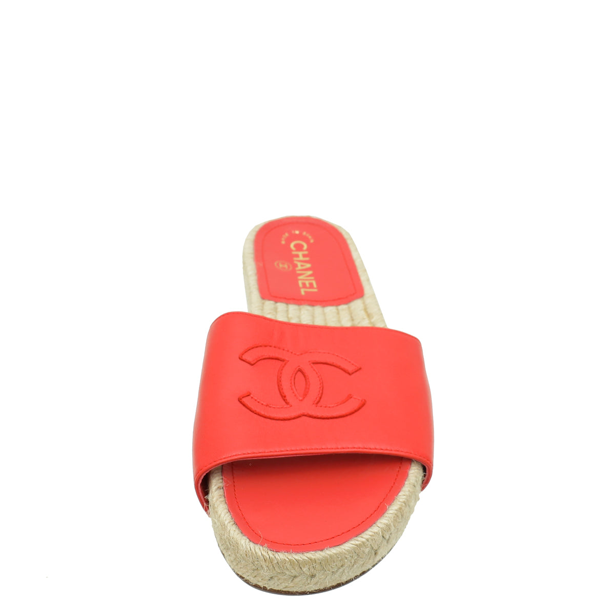 Chanel Red CC Slide Espadrille Mules 38