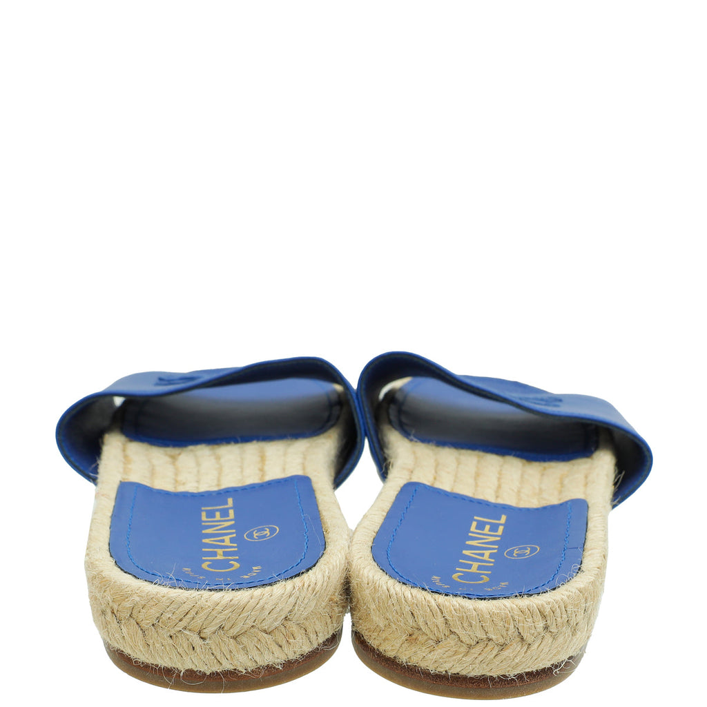 Chanel Blue CC Slide Espadrille Mules 38