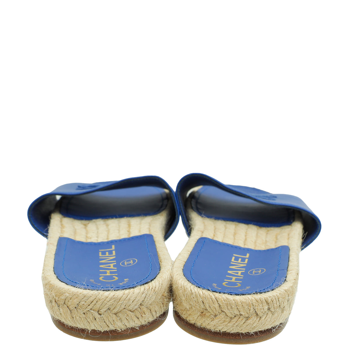 Chanel Blue CC Slide Espadrille Mules 38