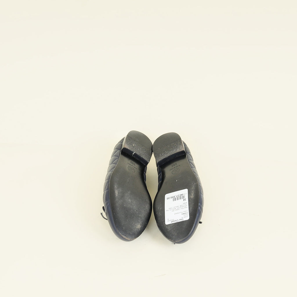 Chanel Navy Blue CC Cap Toe Ballet Flats 38C