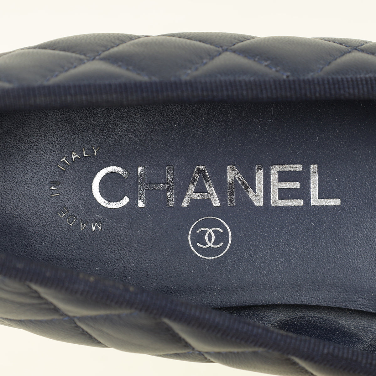Chanel Navy Blue CC Cap Toe Ballet Flats 38C