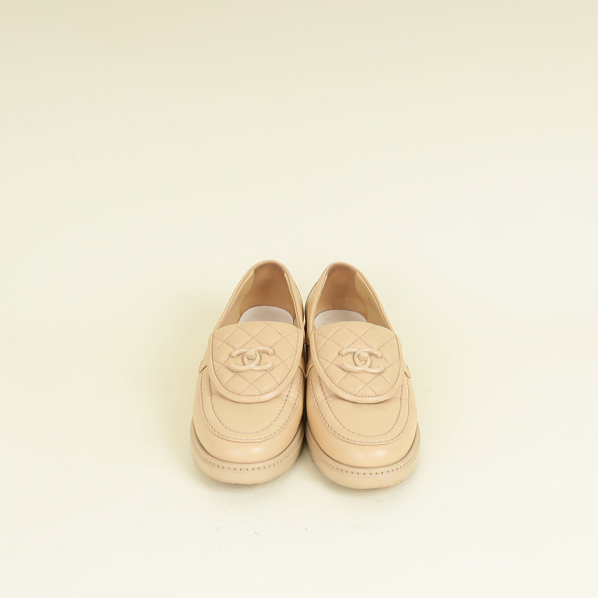 Chanel Beige CC Pocket Quilted Moccasin Loafer 38