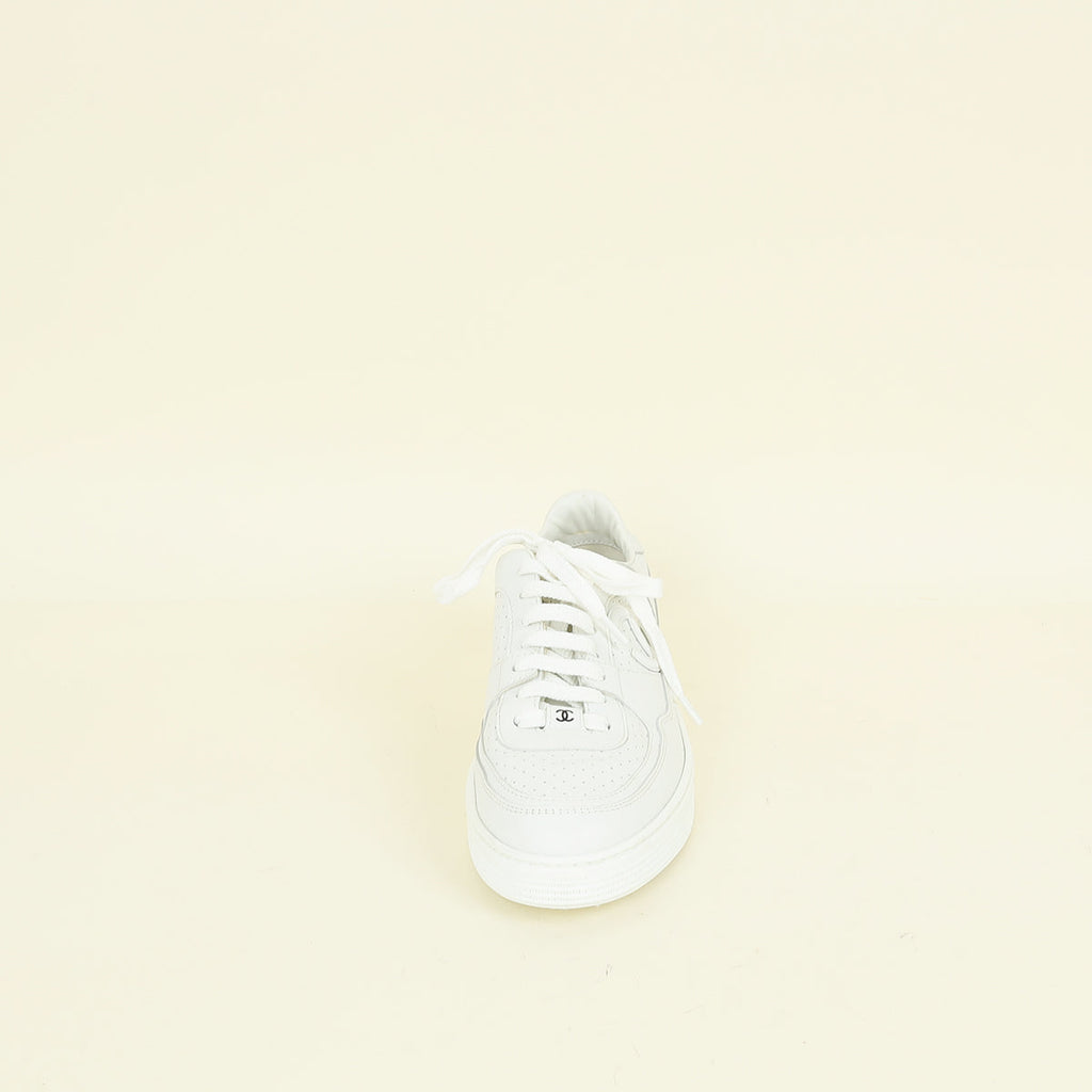 Chanel White CC Trainer Sneaker 38