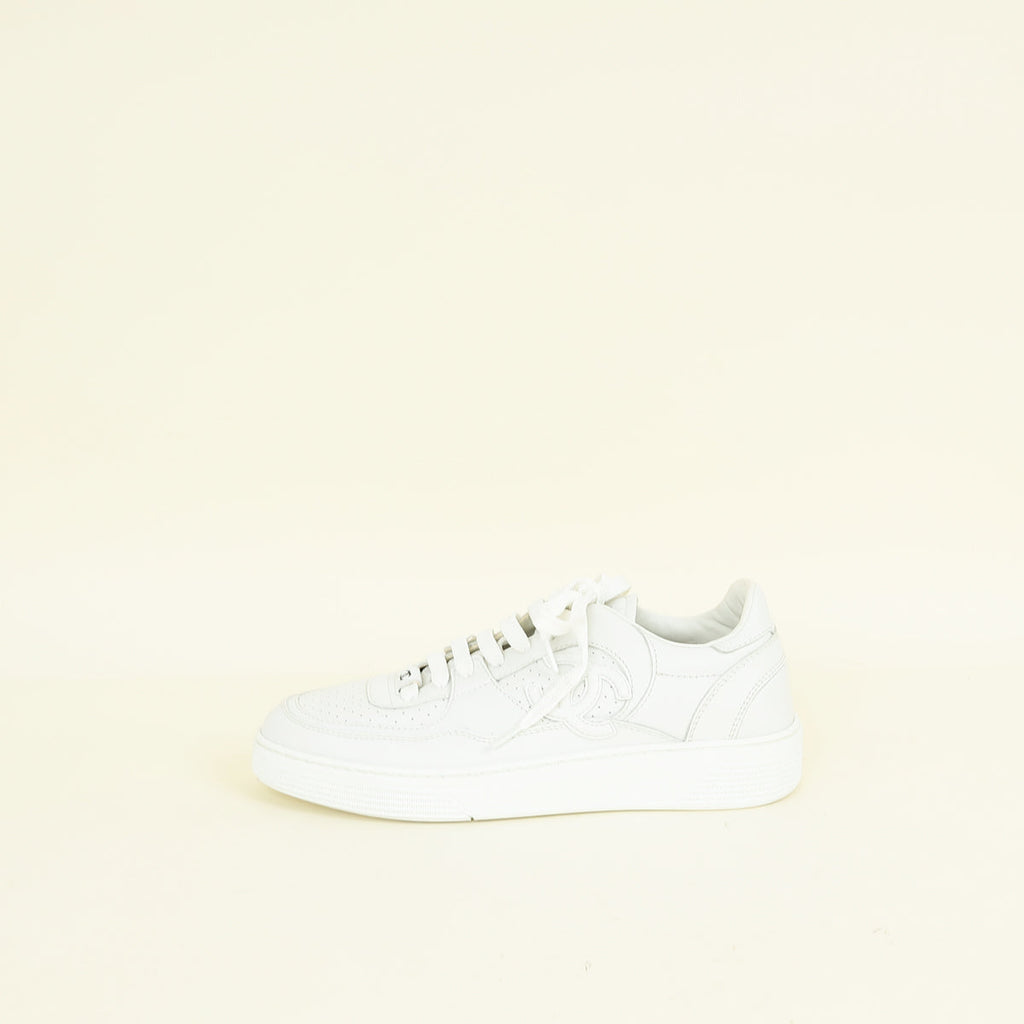 Chanel White CC Trainer Sneaker 38