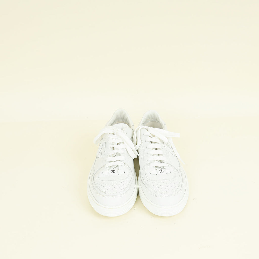 Chanel White CC Trainer Sneaker 38