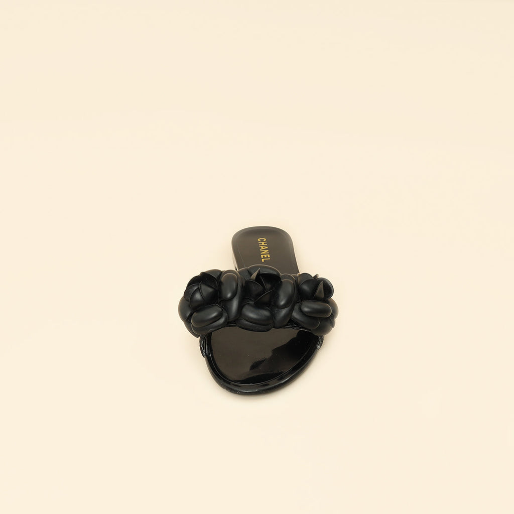 Chanel Black Camellia CC Slides 38