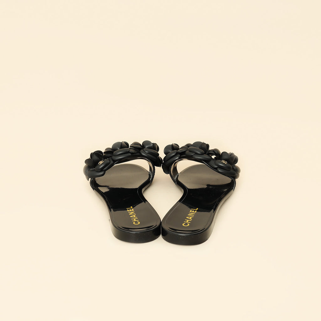 Chanel Black Camellia CC Slides 38