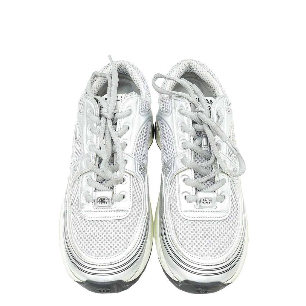 Chanel Silver CC Runner Sneaker 38