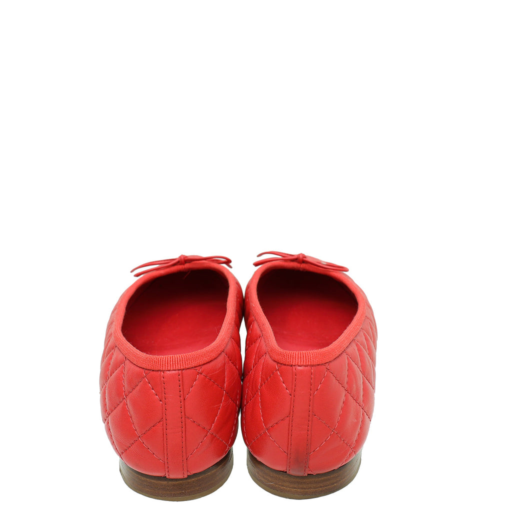 Chanel Red CC Cap Toe Quilted Flat Ballerina 38