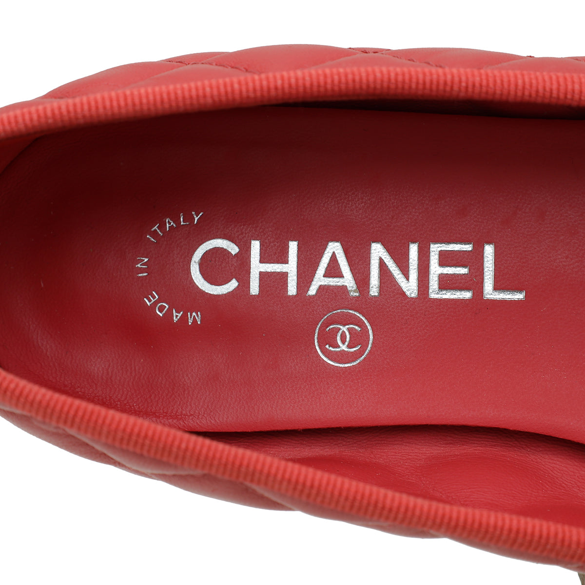 Chanel Red CC Cap Toe Quilted Flat Ballerina 38