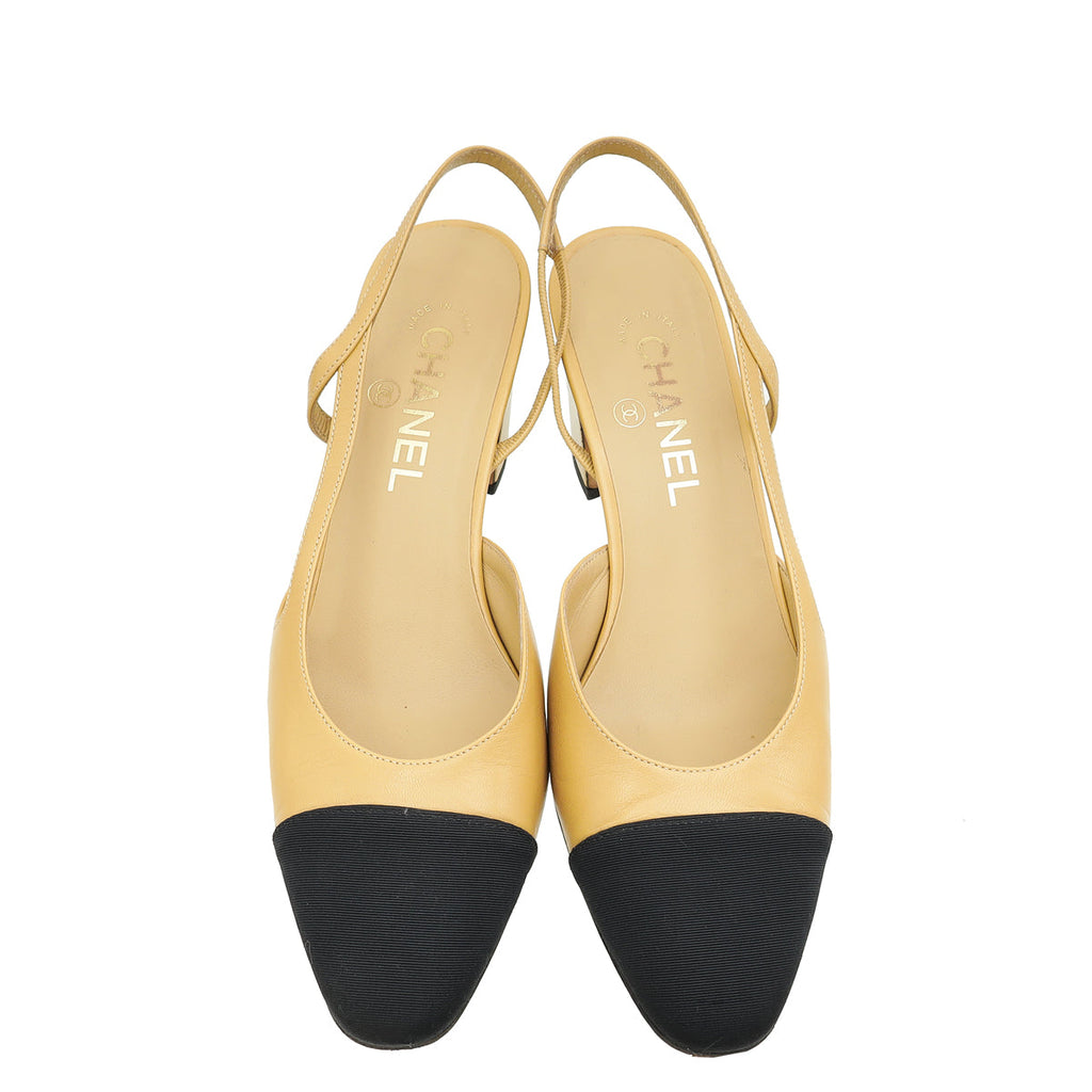 Chanel Bicolor CC Cap Toe Slingback 38