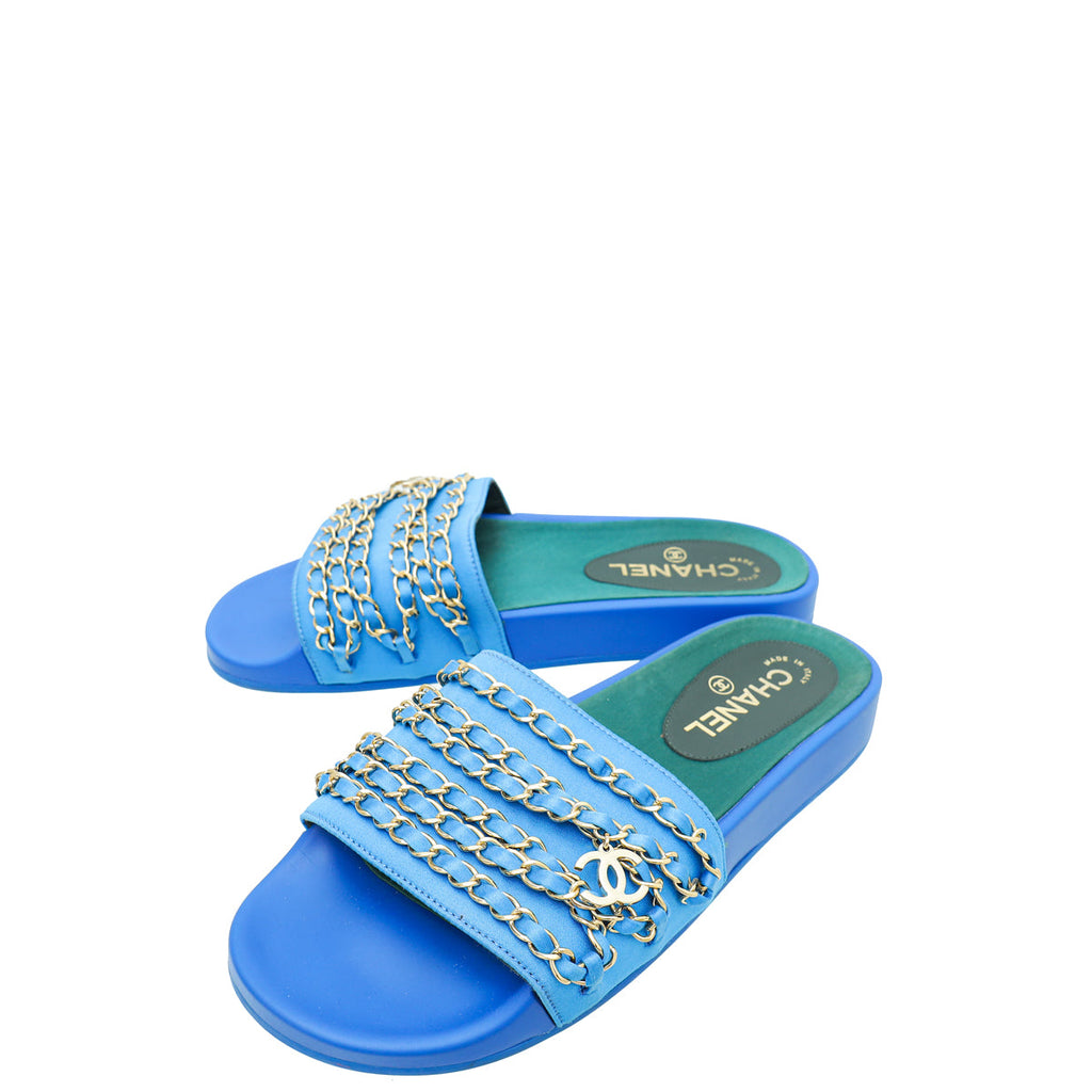 Chanel Bicolor CC Chain Slide Pool Sandal 38