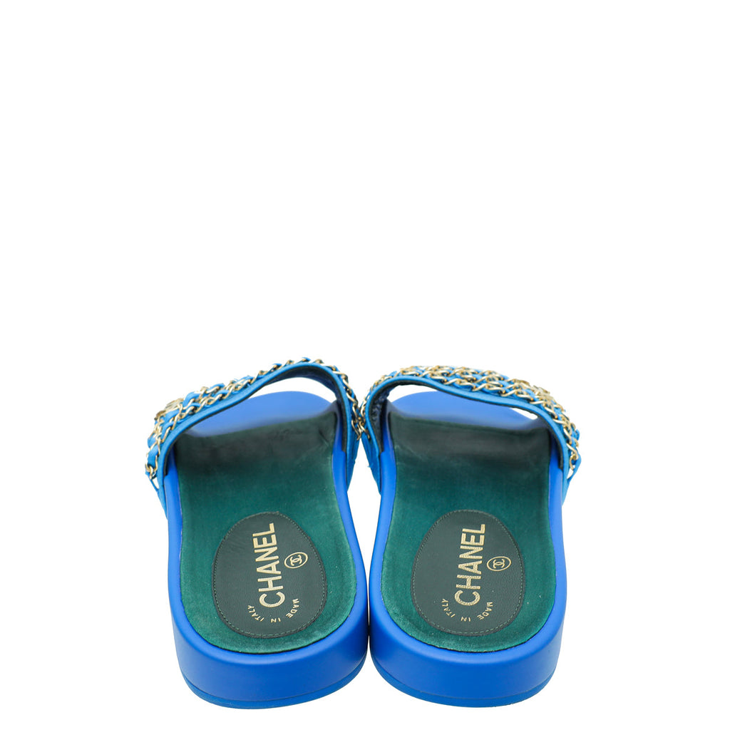 Chanel Bicolor CC Chain Slide Pool Sandal 38