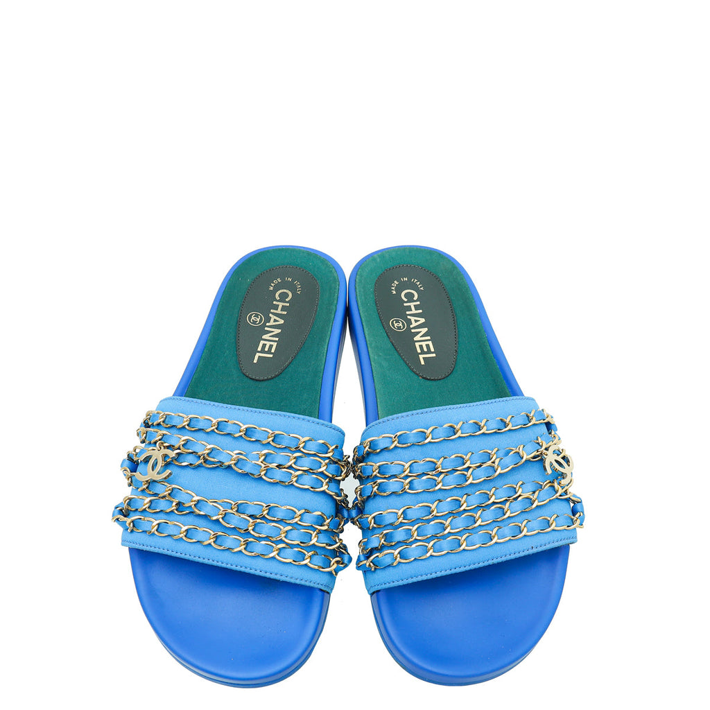 Chanel Bicolor CC Chain Slide Pool Sandal 38
