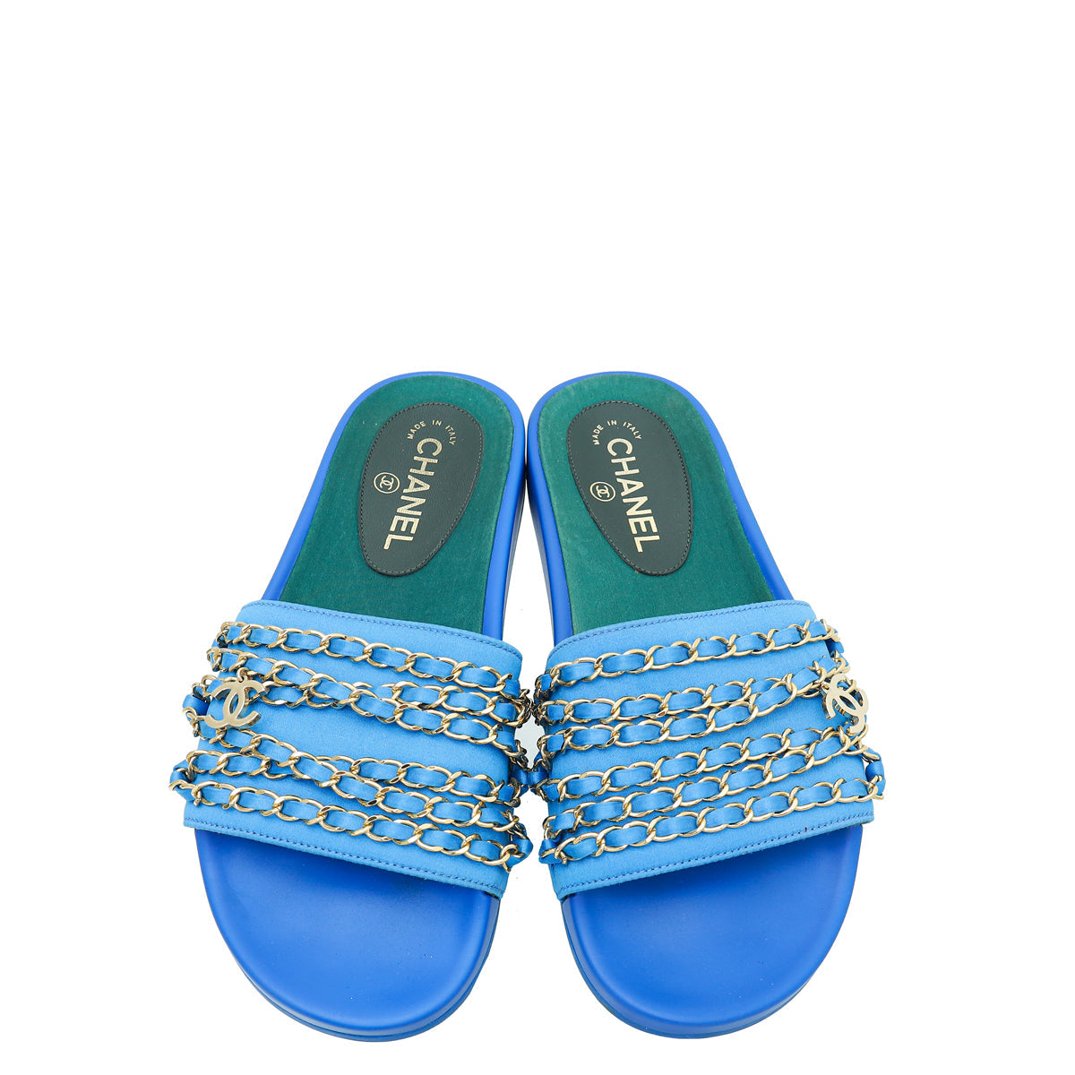 Chanel Bicolor CC Chain Slide Pool Sandal 38