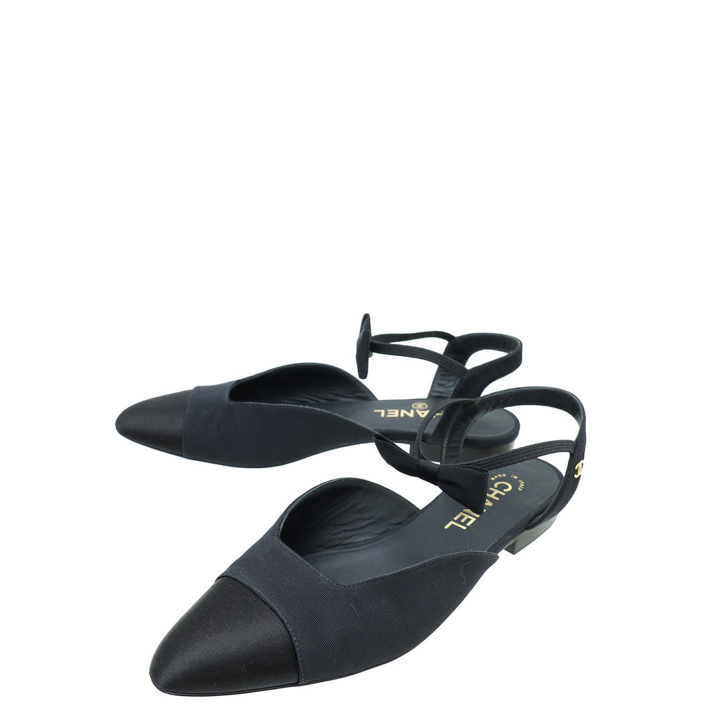 Chanel Black Bow Flat Ankle Strap 38