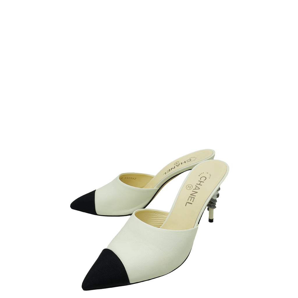 Chanel Bicolor CC Cap Toe Snake Pearl Mule 39.5