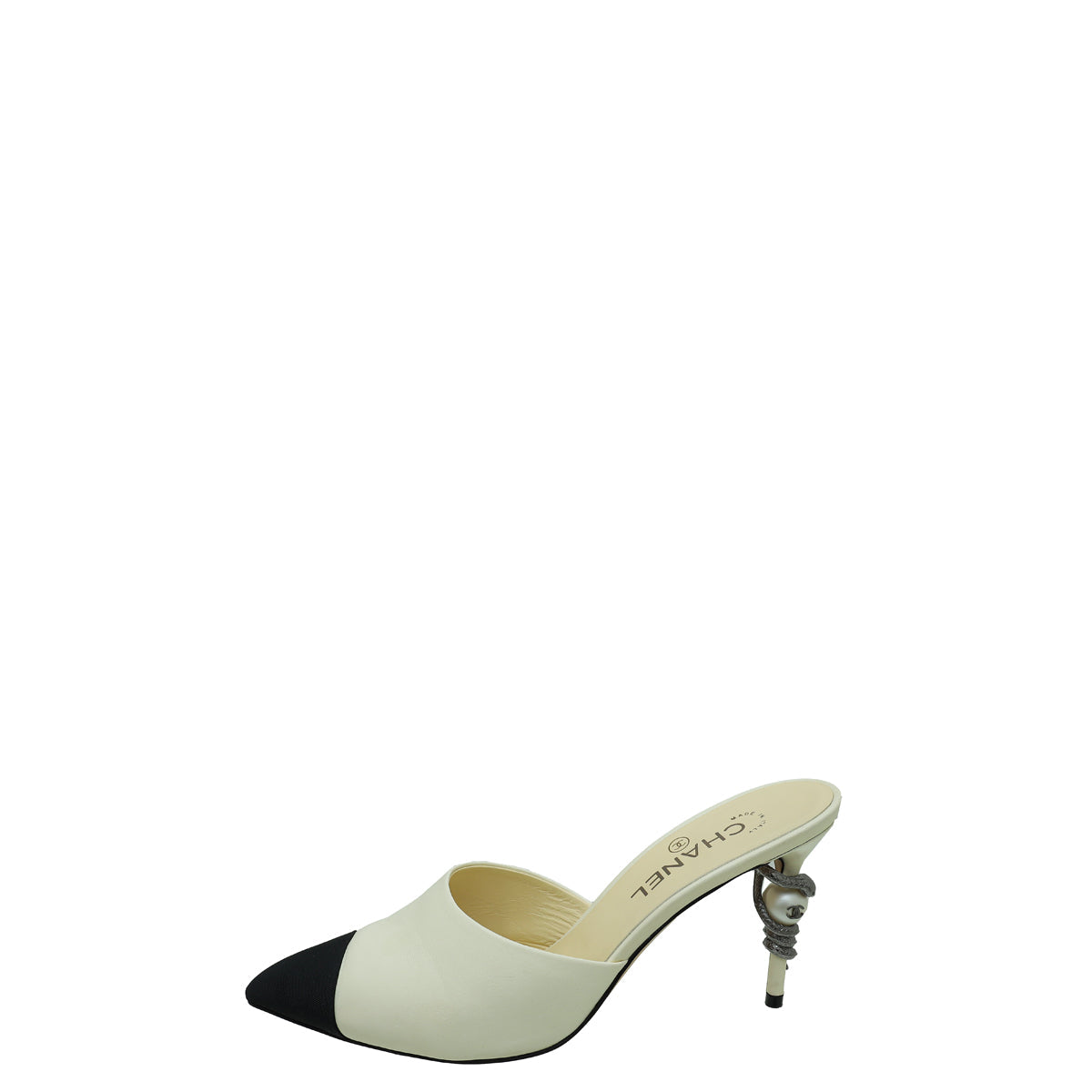 Chanel Bicolor CC Cap Toe Snake Pearl Mule 39.5