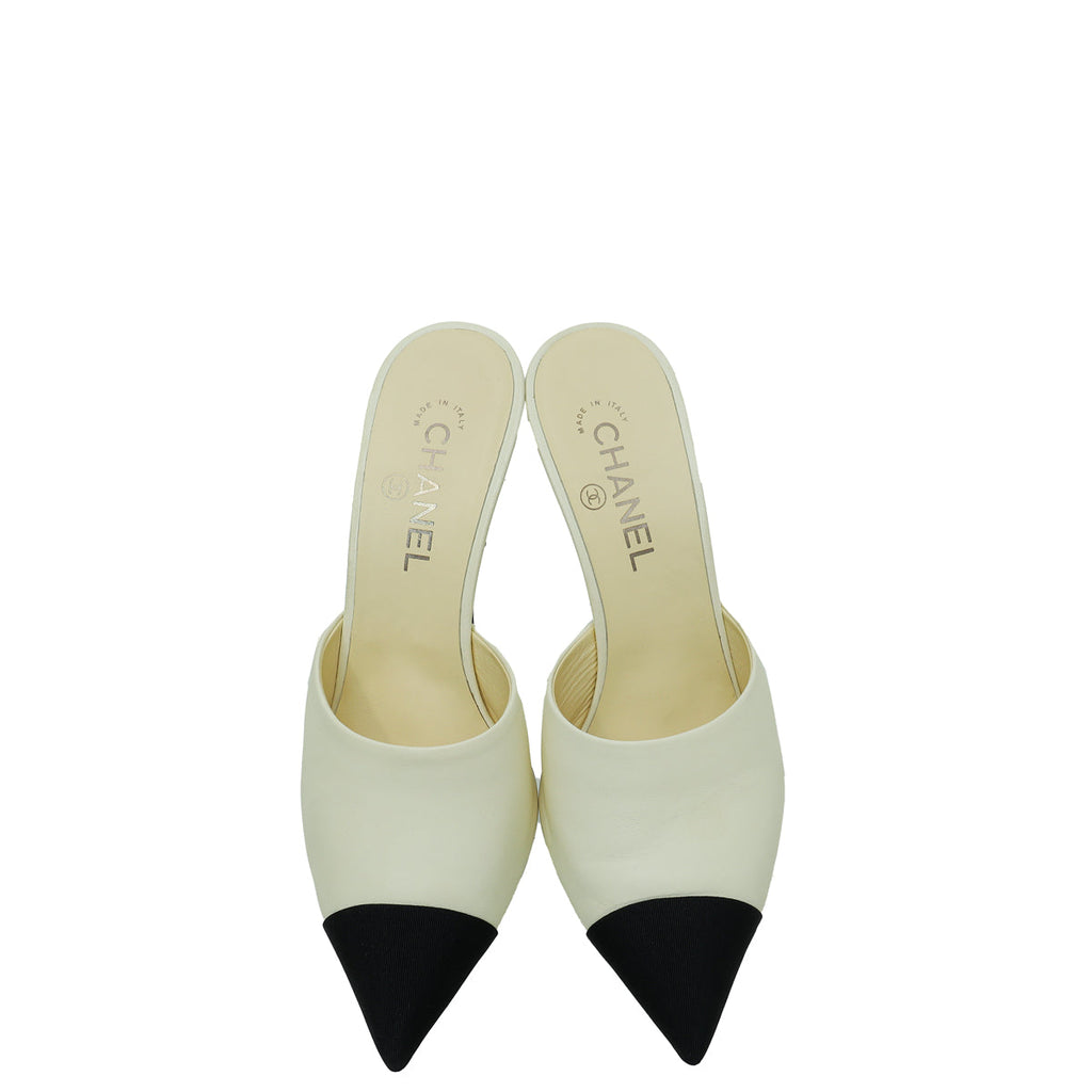 Chanel Bicolor CC Cap Toe Snake Pearl Mule 39.5