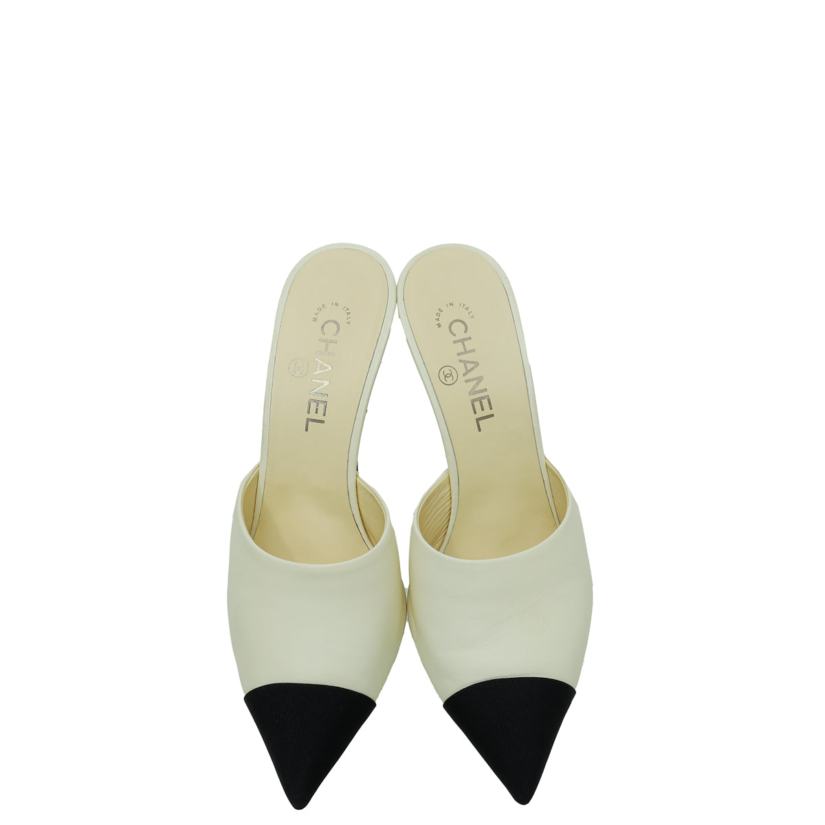 Chanel Bicolor CC Cap Toe Snake Pearl Mule 39.5