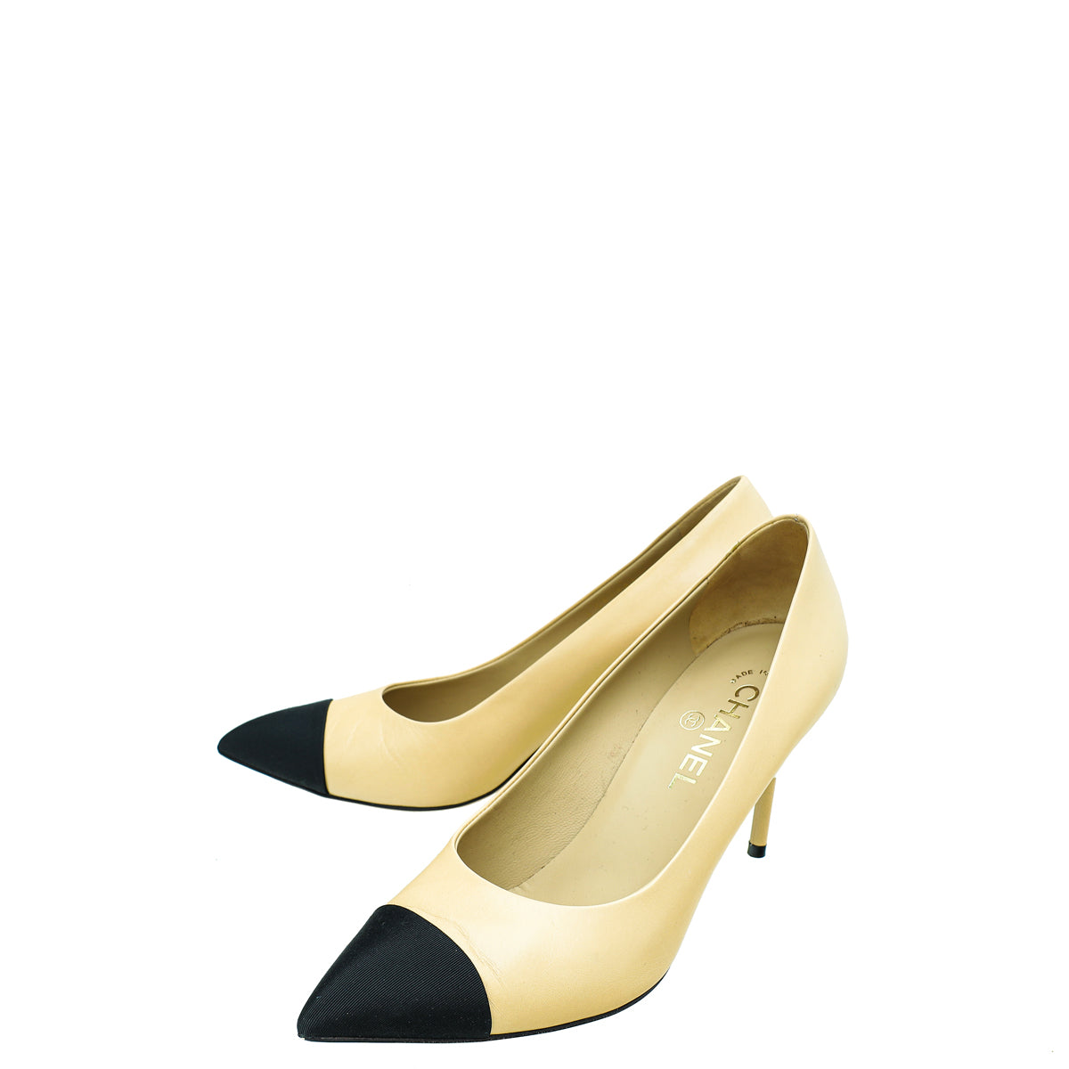 Chanel Bicolor CC Pearl Heel Pointed Pumps 39.5