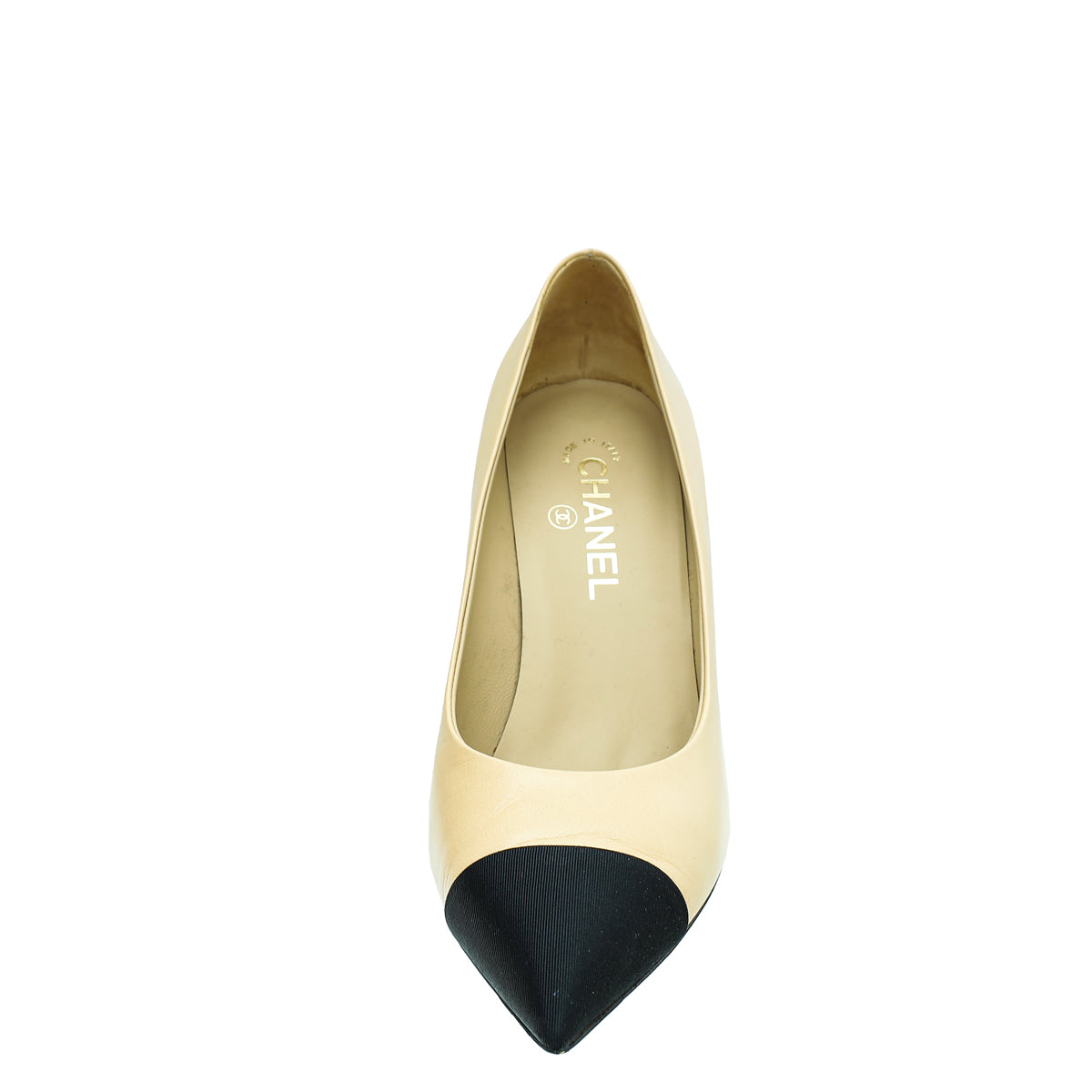 Chanel Bicolor CC Pearl Heel Pointed Pumps 39.5