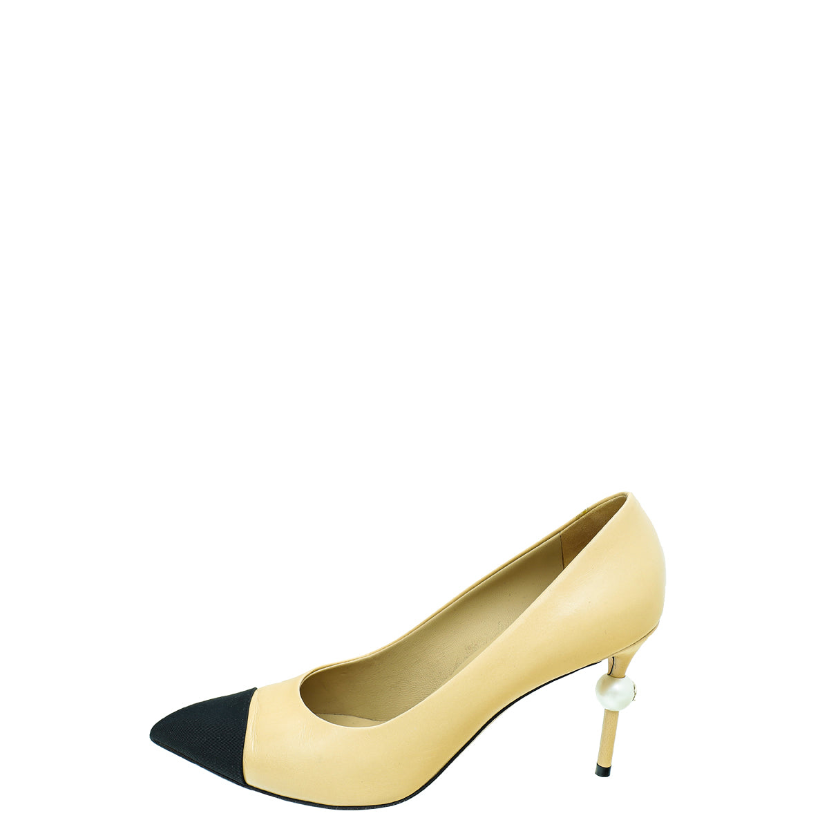Chanel Bicolor CC Pearl Heel Pointed Pumps 39.5