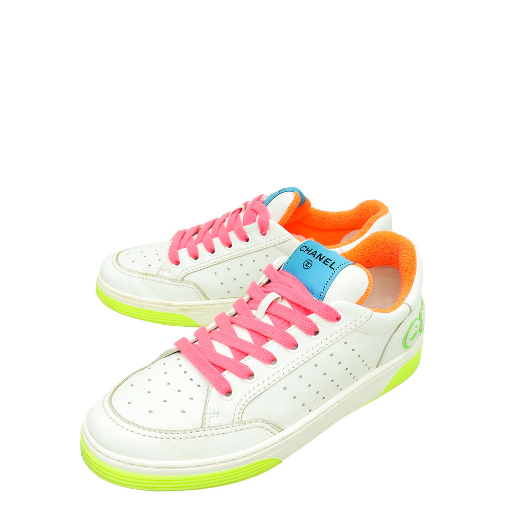 Chanel White CC Multicolor Logo Terry Cloth Sneakers 39.5