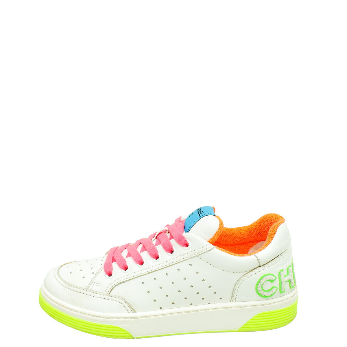 Chanel White CC Multicolor Logo Terry Cloth Sneakers 39.5