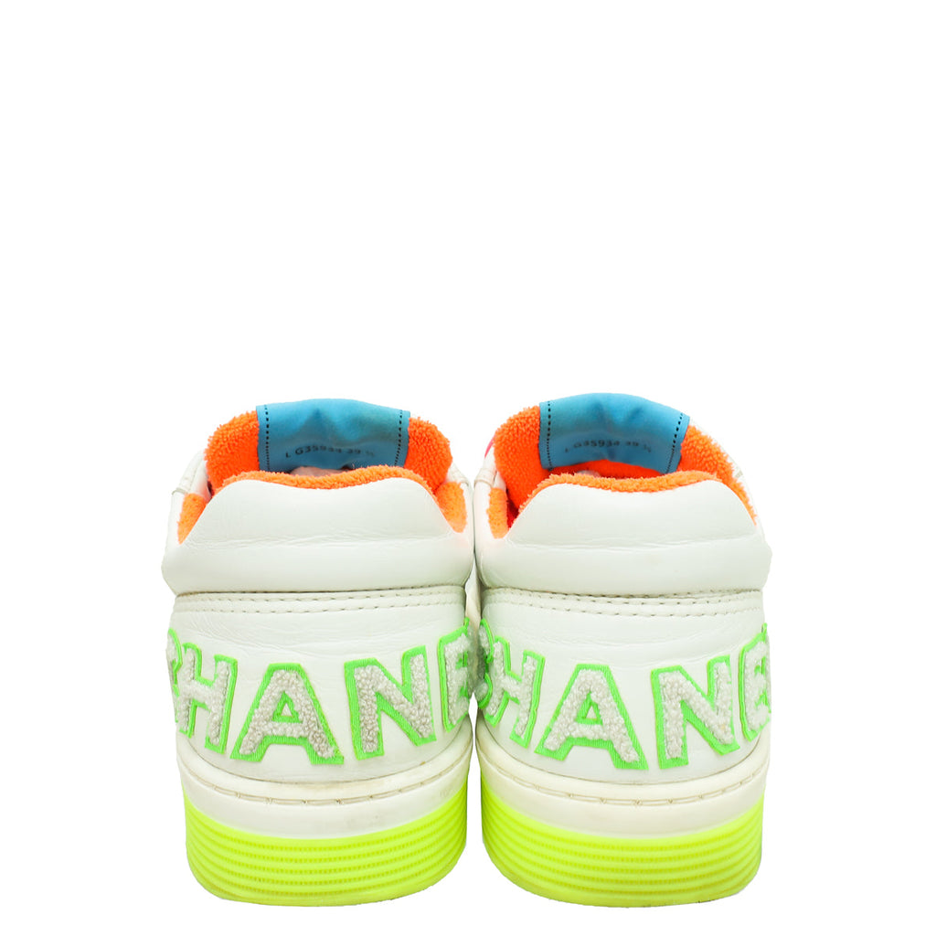 Chanel White CC Multicolor Logo Terry Cloth Sneakers 39.5