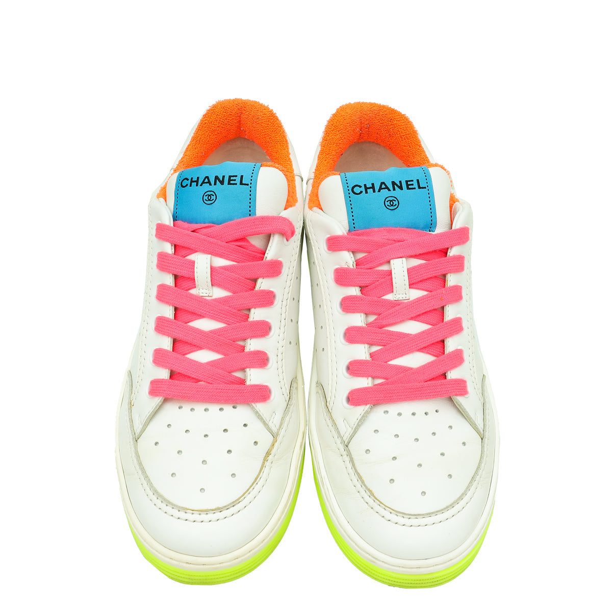 Chanel White CC Multicolor Logo Terry Cloth Sneakers 39.5