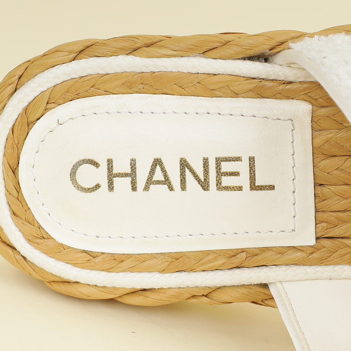 Chanel White CC Terry Cloth Raffia Thong Sandals 39.5