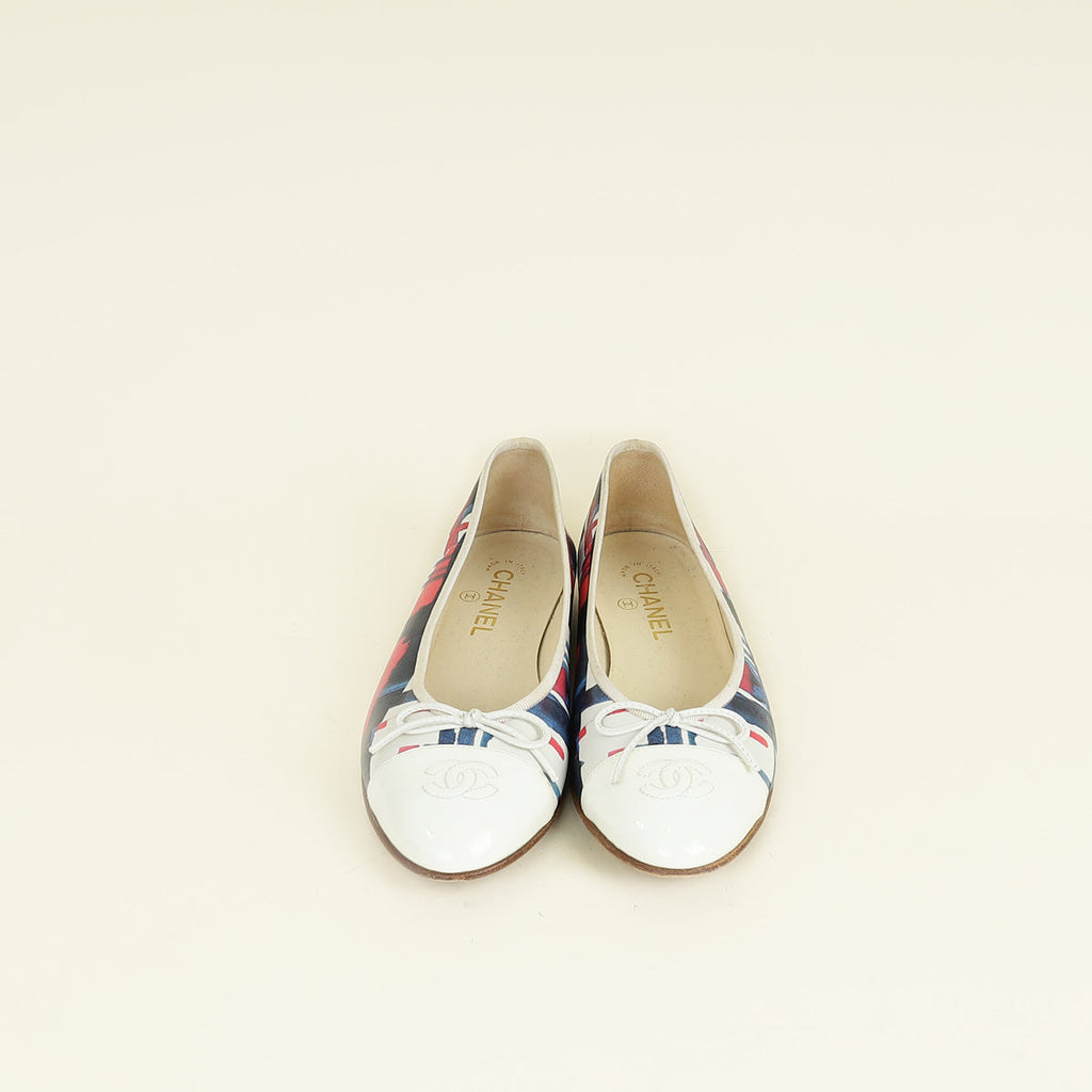 Chanel White Multicolor CC Printed Ballet Flats 39.5