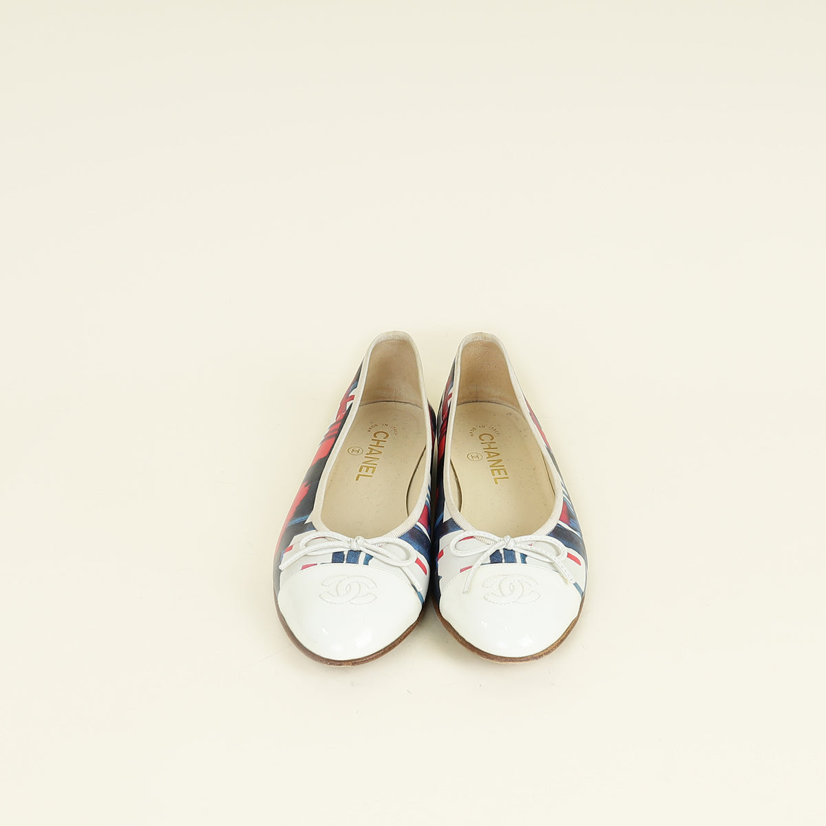 Chanel White Multicolor CC Printed Ballet Flats 39.5