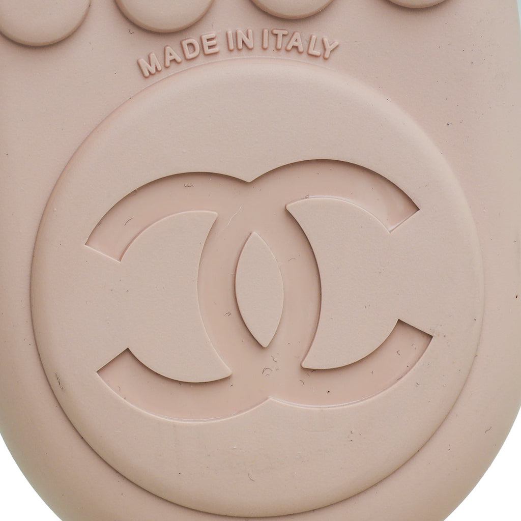 Chanel Light Pink Terry Cloth Chain CC Thong Slippers 39