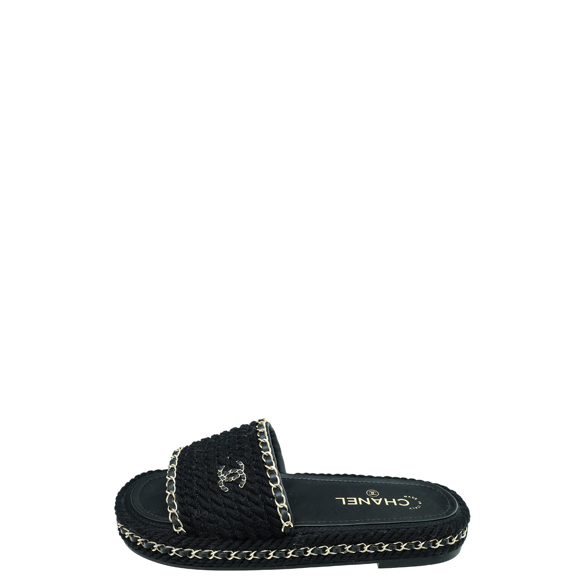 Chanel Black CC Rope Platform Sandals
