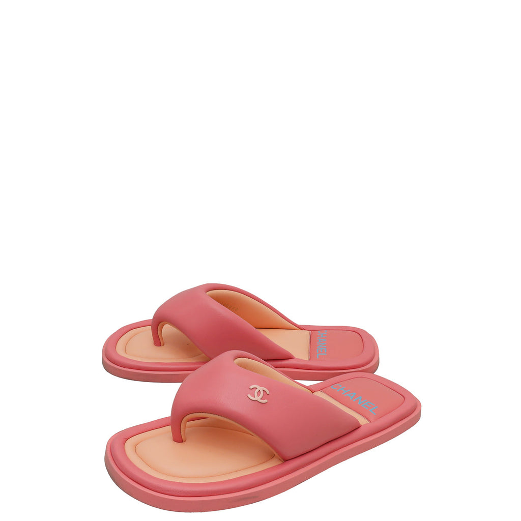 Chanel Pink CC Padded Pool Thong Sandals 39