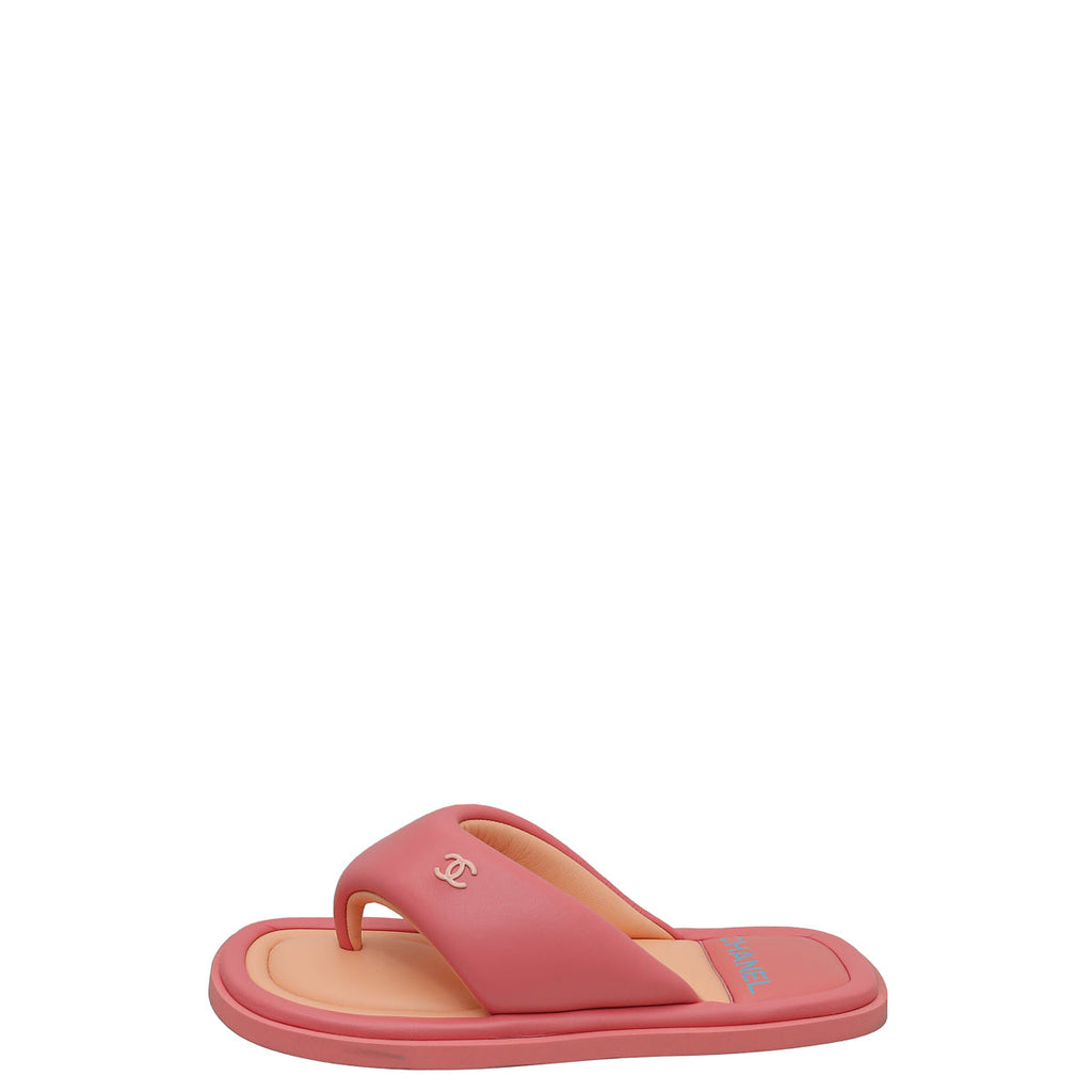 Chanel Pink CC Padded Pool Thong Sandals 39