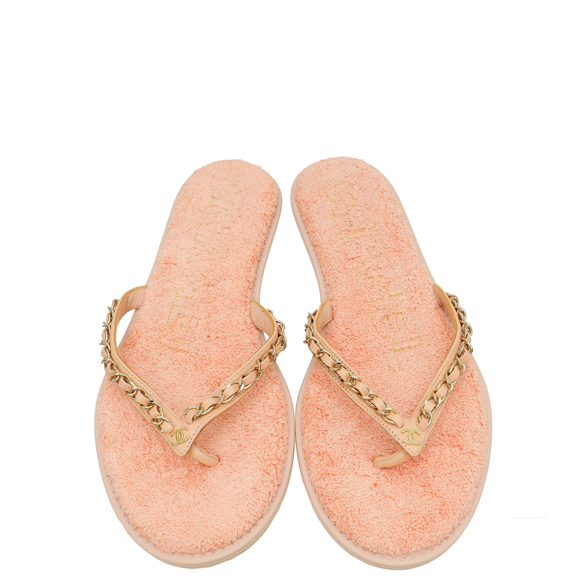 Chanel Light Pink CC Terry Cloth Chain Thong Slippers 39