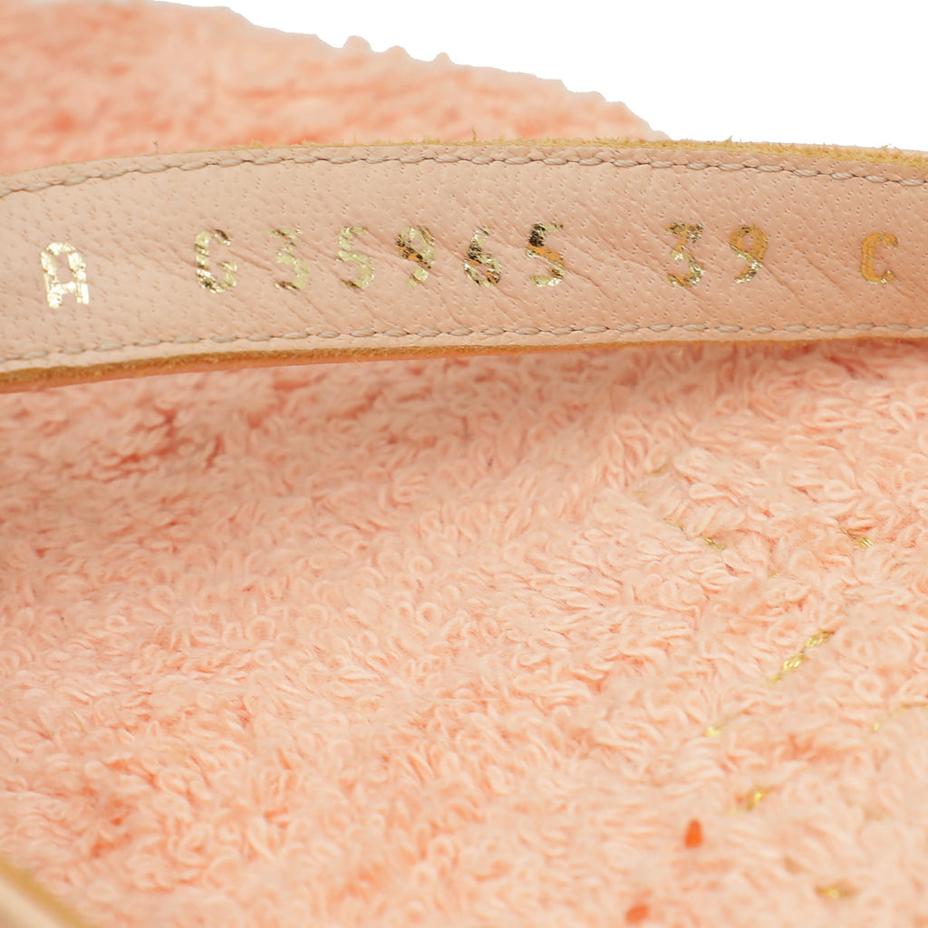 Chanel Light Pink CC Terry Cloth Chain Thong Slippers 39