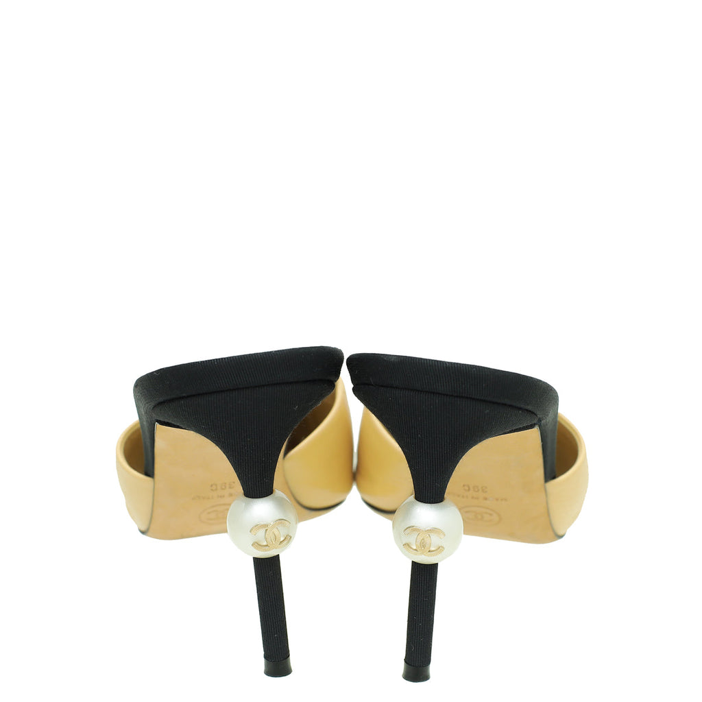 Chanel Bicolor CC Pearl Heeled Mule 39