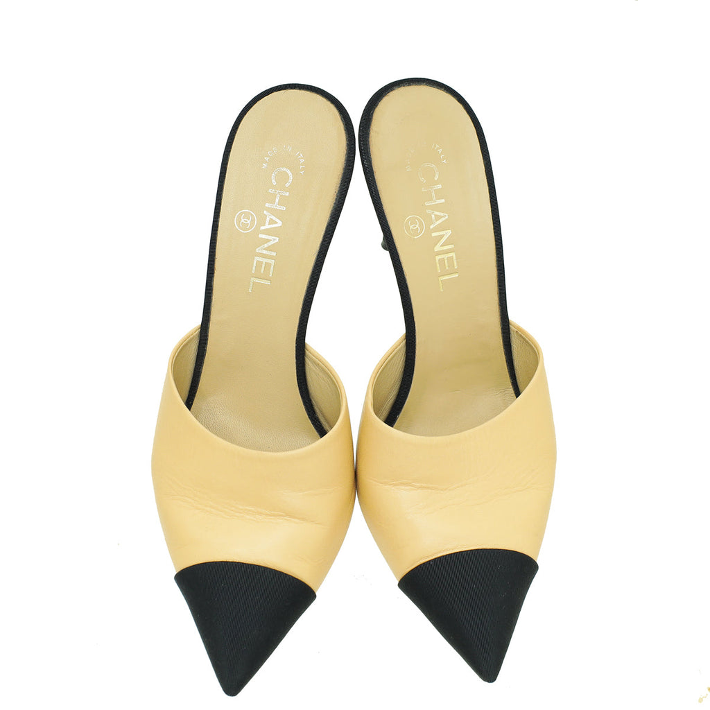 Chanel Bicolor CC Pearl Heeled Mule 39