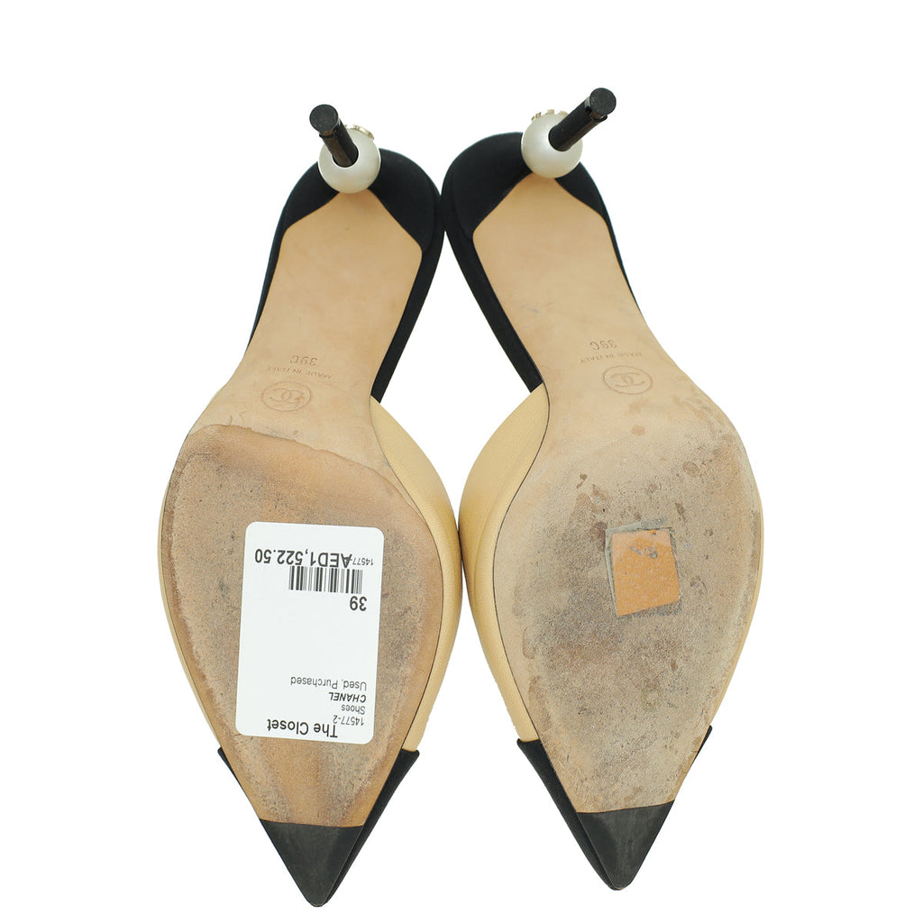 Chanel Bicolor CC Pearl Heeled Mule 39