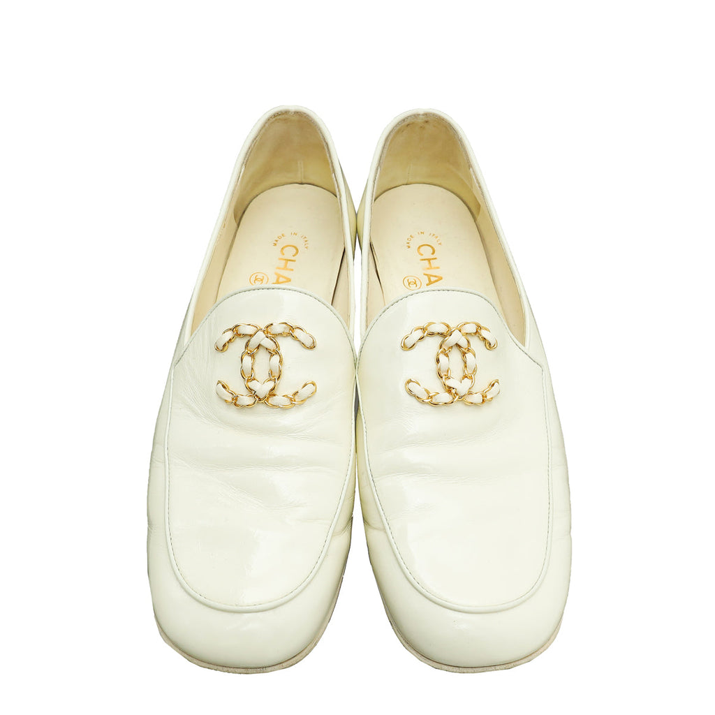 Chanel White CC Chain Loafer 39