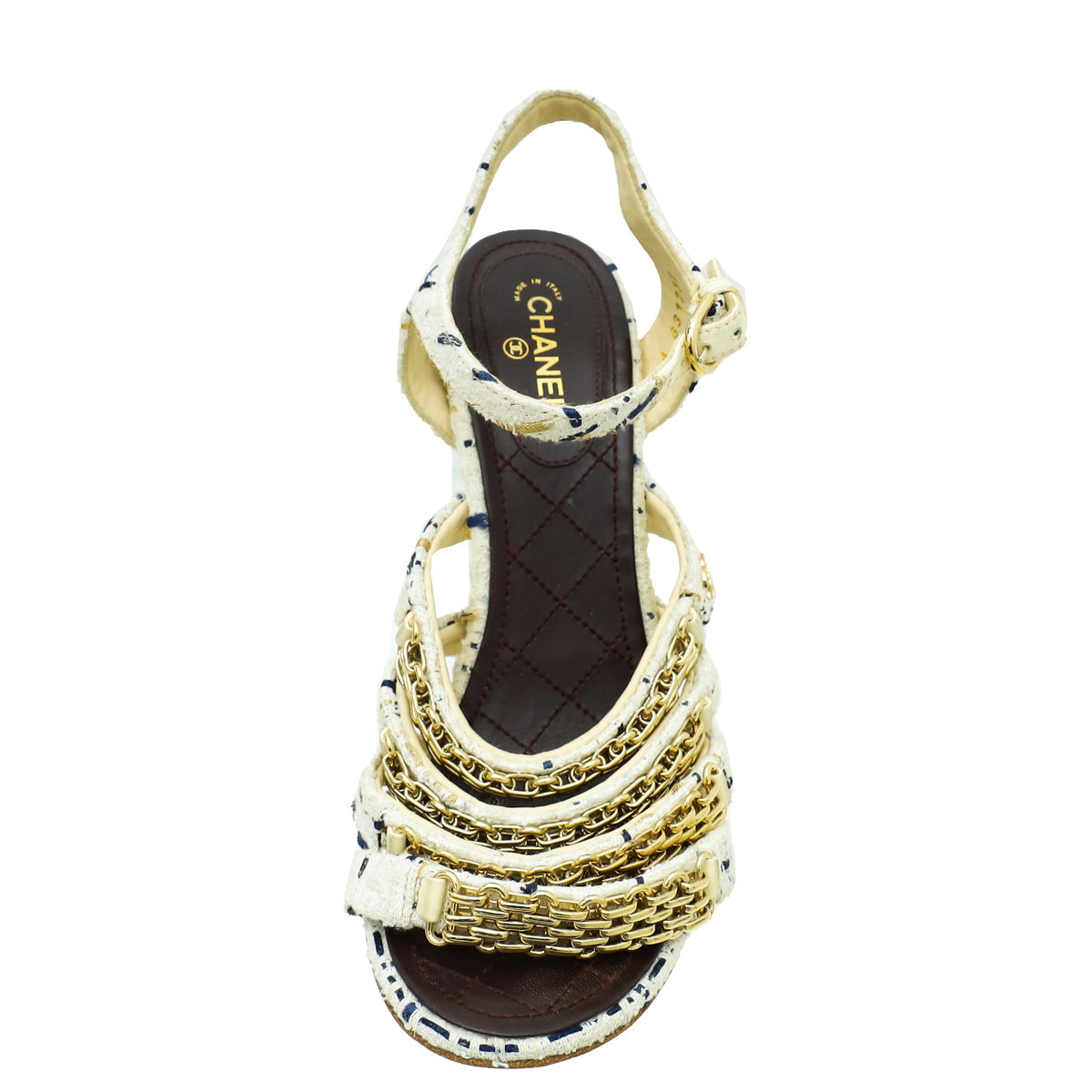 Chanel White CC Reissue Chain Tweed Sandal 39