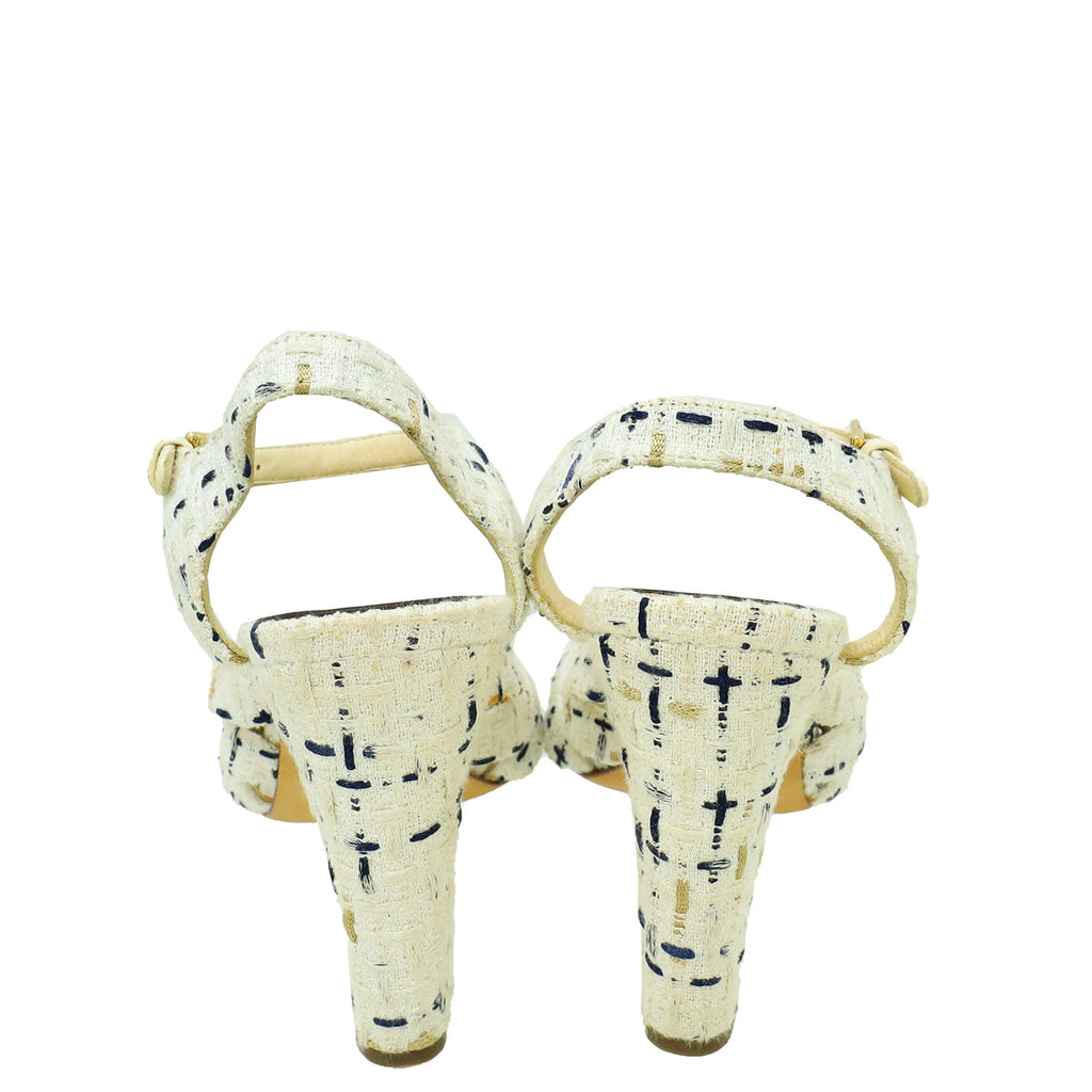 Chanel White CC Reissue Chain Tweed Sandal 39
