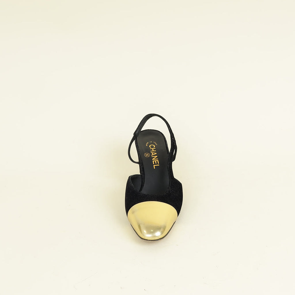 Chanel Bicolor Half d'Orsay Slingback Pumps 39